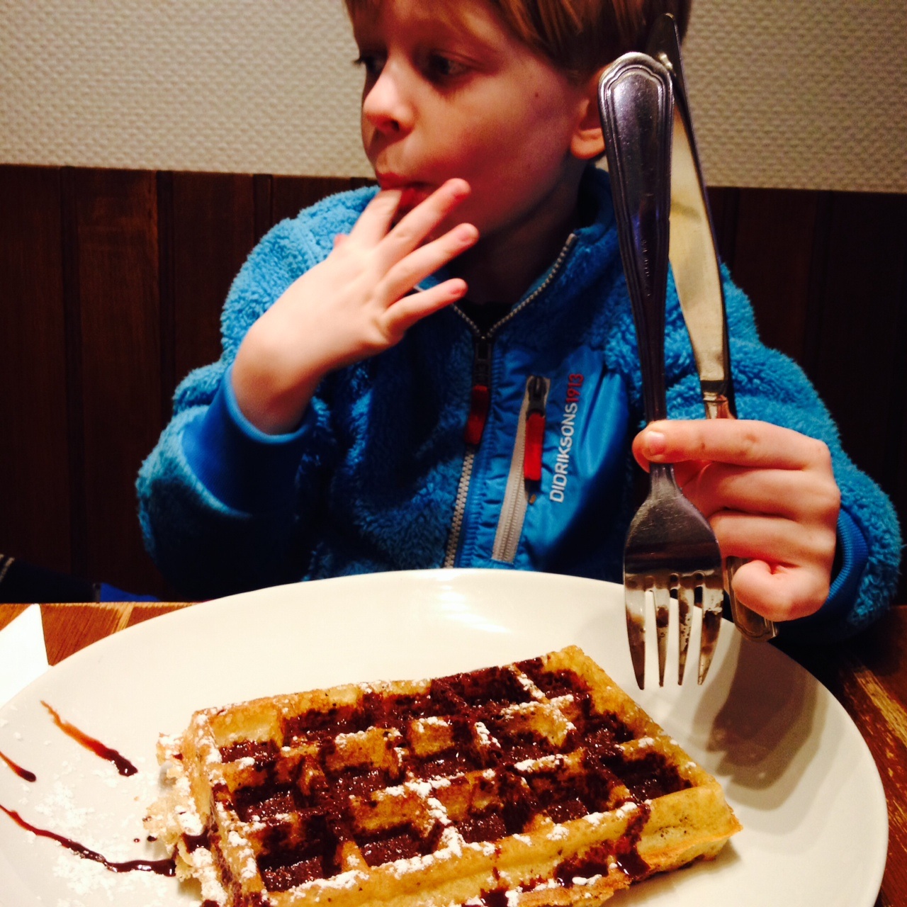 Waffle eating at Maison Dandoy, Brussels