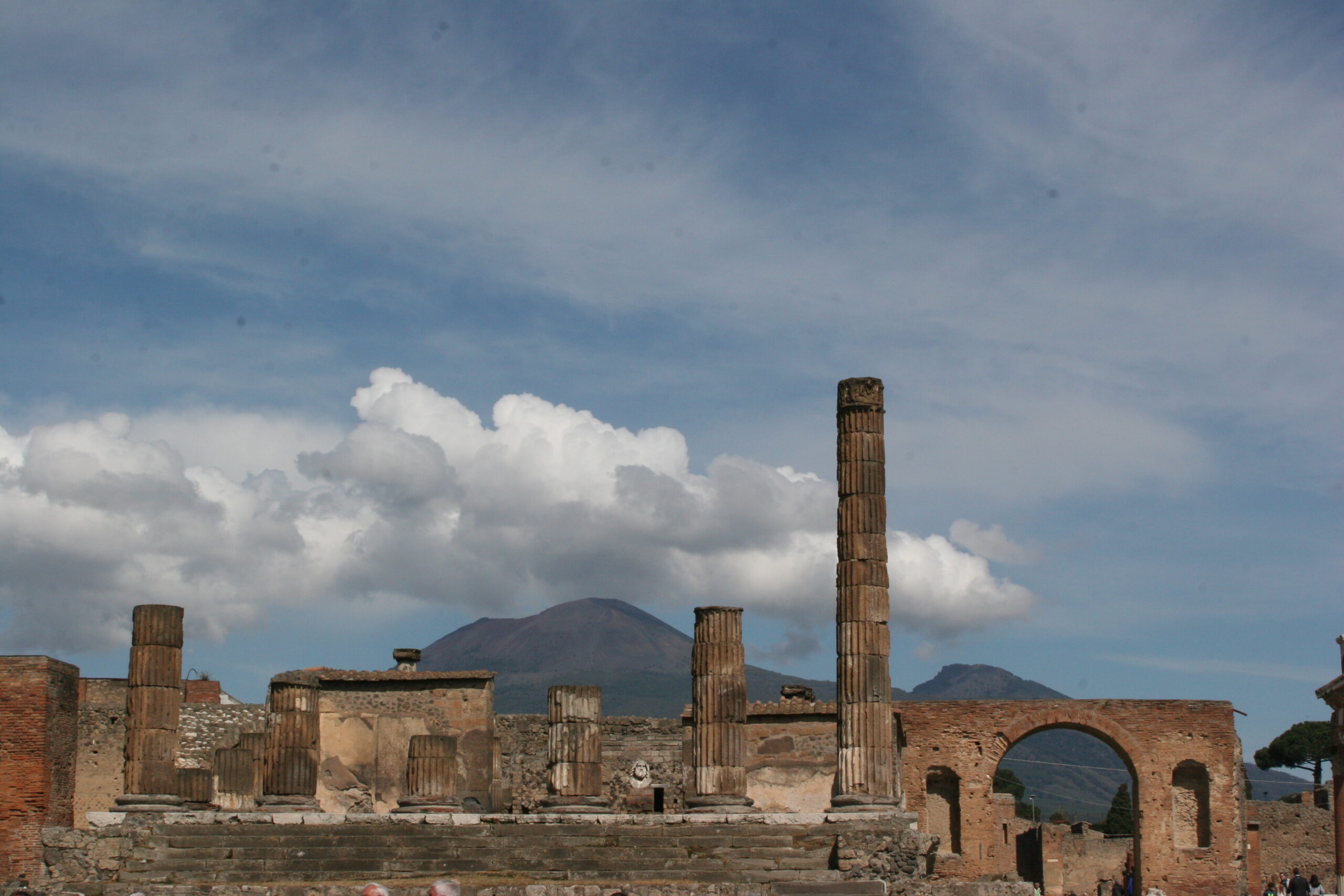 Mount Vesuvius in the background of Pompeii