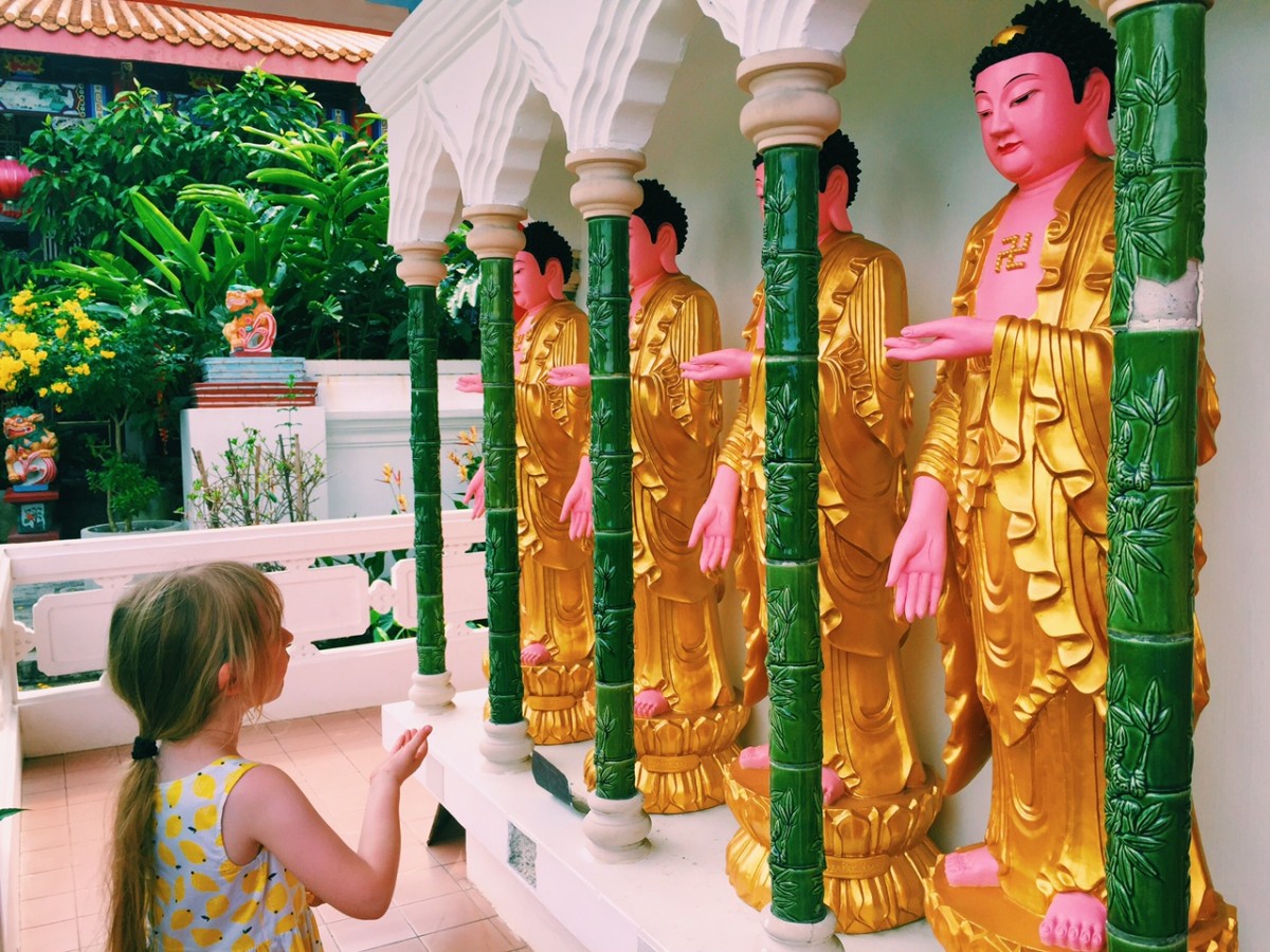 Copying out the moves at Kek Lok Si, Penang