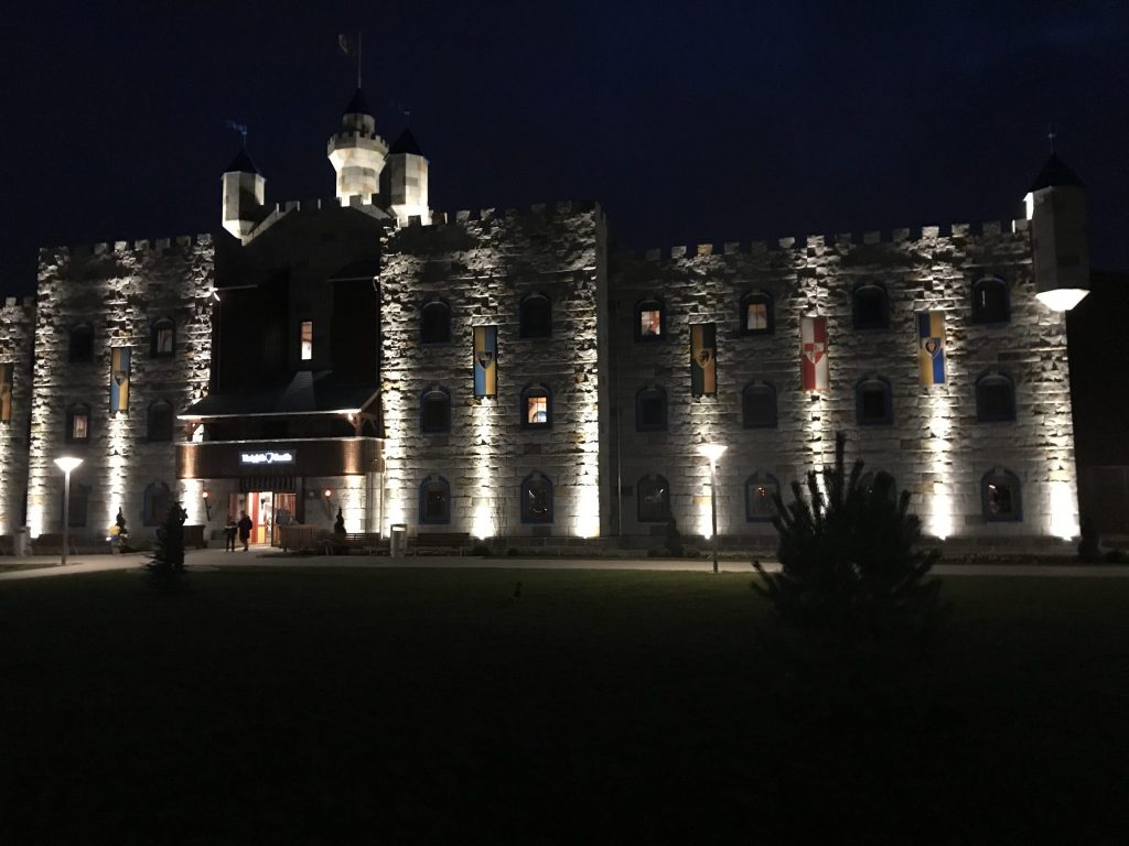 Nightime at the LEGOLAND Castle Hotel in Billund, Denmark
