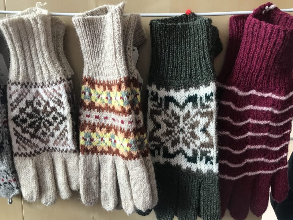 Fair Isle gloves for sale in Scalloway Museum, Shetland