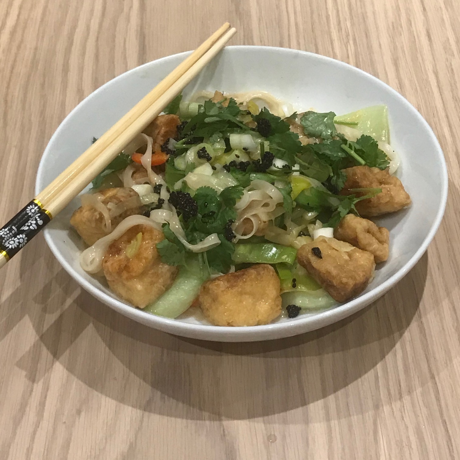Vegan sesame and ginger noodles with pak choi & teriyaki tofu