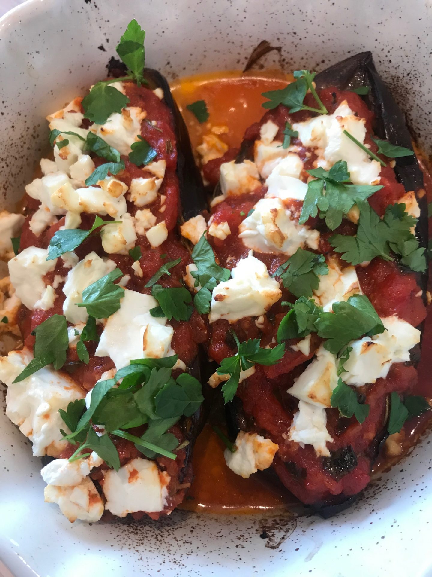 Baked aubergine and tomato with feta cheese {Greek}