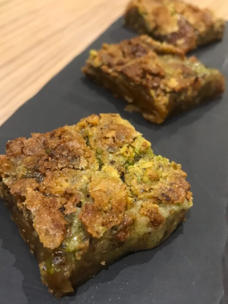 vegan Italian pistachio and apricot blondies