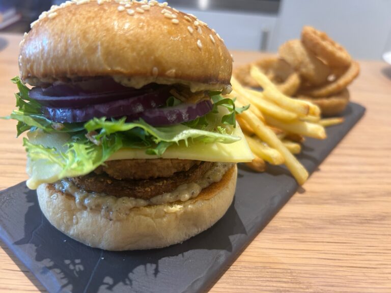 Vegan copycat McDonald's 'Steakhouse Stack' burger with peppercorn sauce
