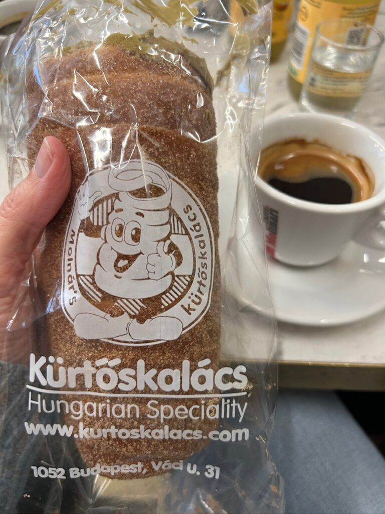 Eat chimney cakes at Molnรกrโs Kรผrtลskalรกcs Cafรฉ, Budapest, Hungary